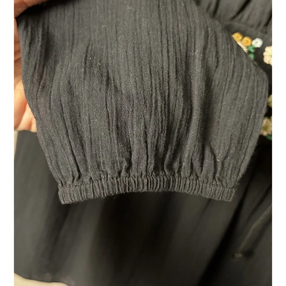 Tory Burch Top Size 4 FLEUR TUNIC Embroidered Trim Long Sleeve Black